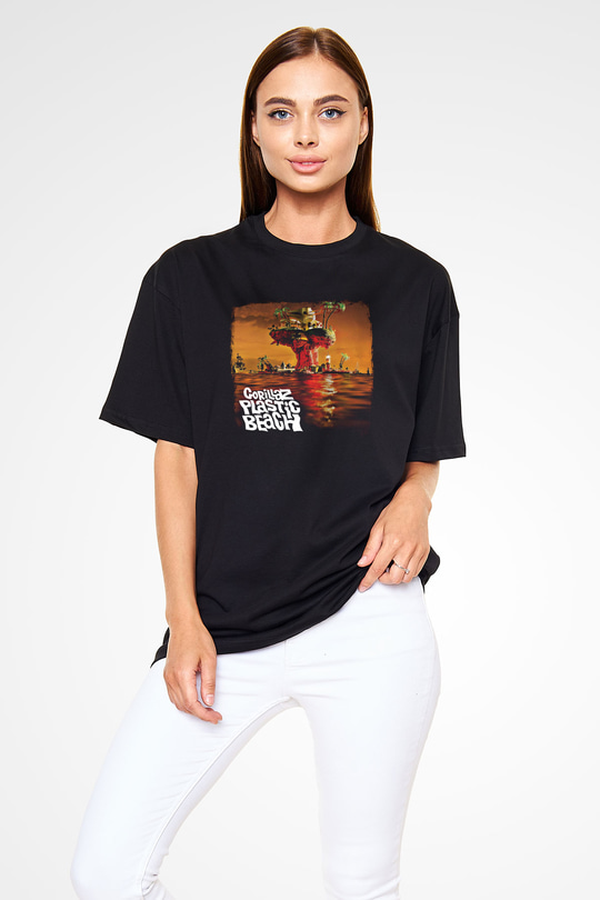Gorillaz Baskılı Unisex Siyah Oversize Tişört