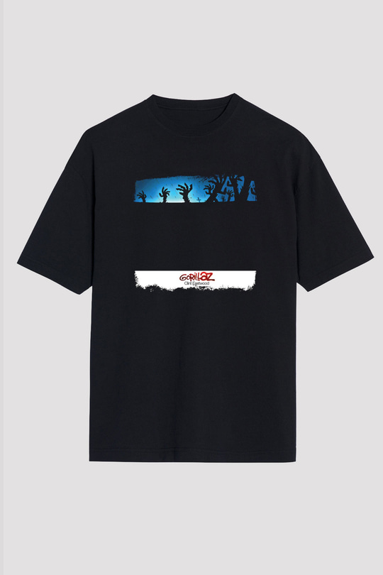 Gorillaz Baskılı Unisex Siyah Oversize Tişört