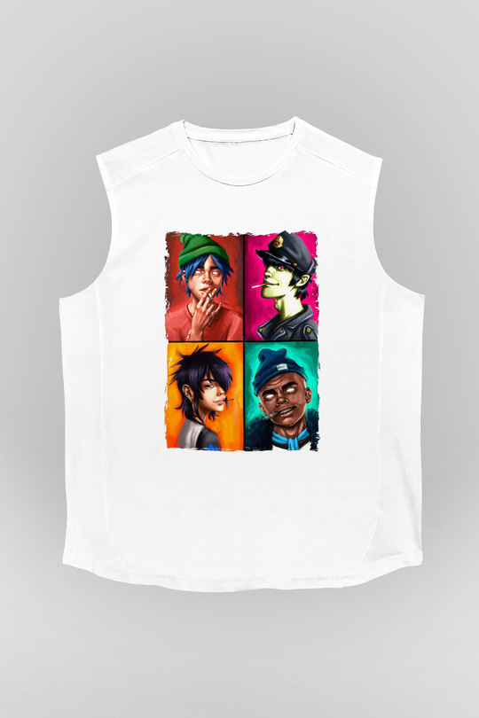 Gorillaz Beyaz Unisex Kolsuz Tişört
