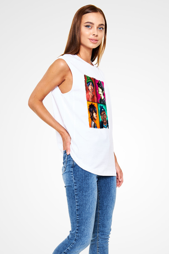 Gorillaz Beyaz Unisex Kolsuz Tişört