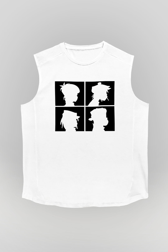 Gorillaz Beyaz Unisex Kolsuz Tişört