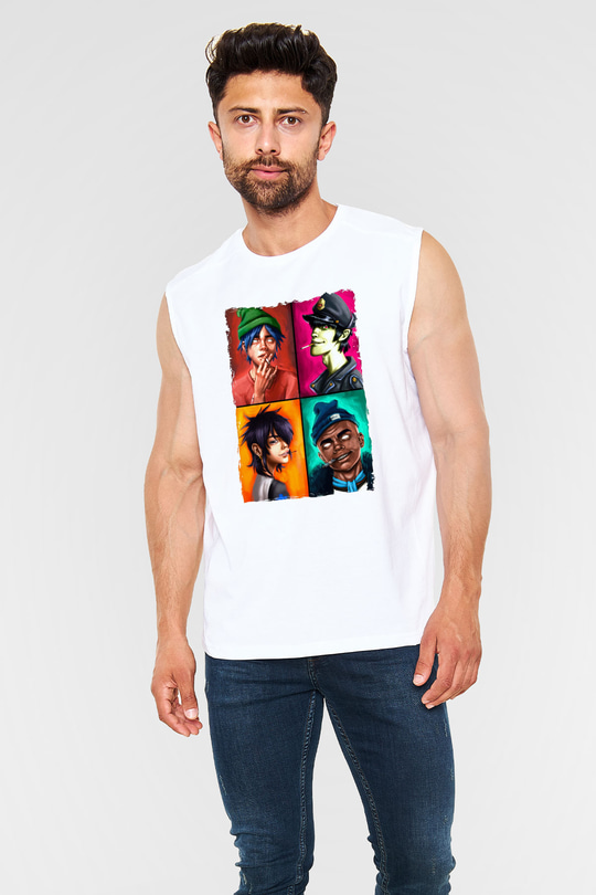 Gorillaz Beyaz Unisex Kolsuz Tişört