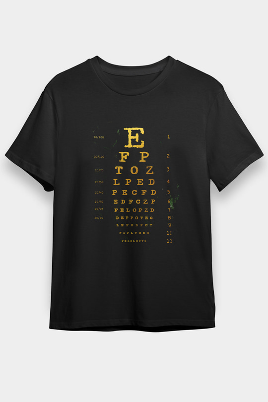 Göz Grafiği Diyagramı Baskılı Unisex Siyah Tişört - Tshirt