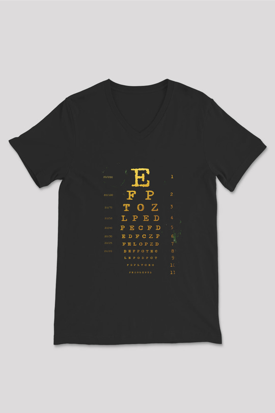 Göz Grafiği Diyagramı Baskılı Unisex V Yaka Siyah Tİşört - Tshirt