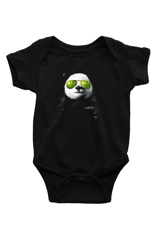 Gözlüklü Panda BaskılıSiyah  Bebek Body - Zıbın