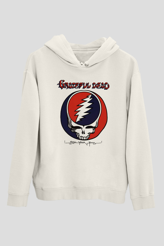 Grateful Dead Beyaz Unisex Kapşonlu Sweatshirt