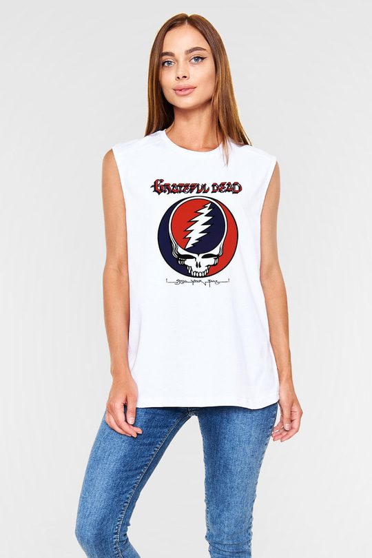 Grateful Dead Beyaz Unisex Kolsuz Tişört
