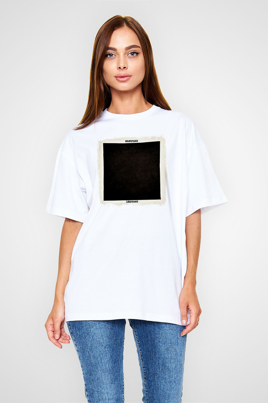 Graveyard Baskılı Unisex Beyaz Oversize Tişört