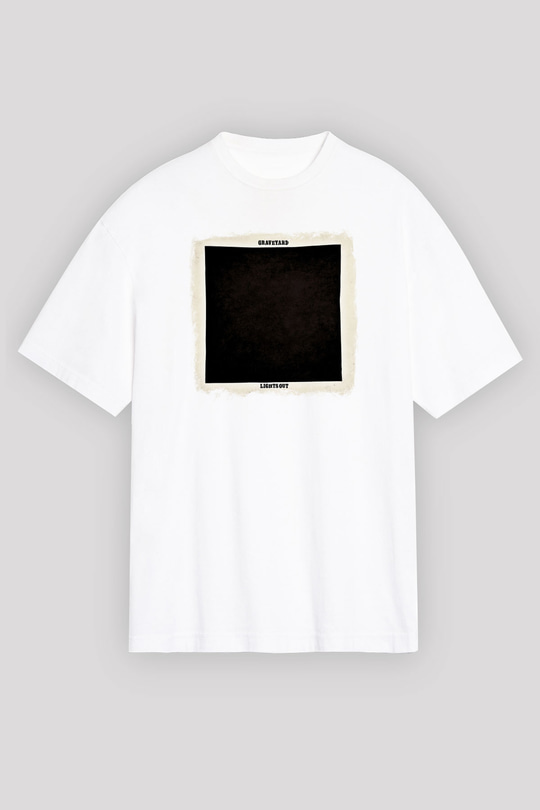 Graveyard Baskılı Unisex Beyaz Oversize Tişört