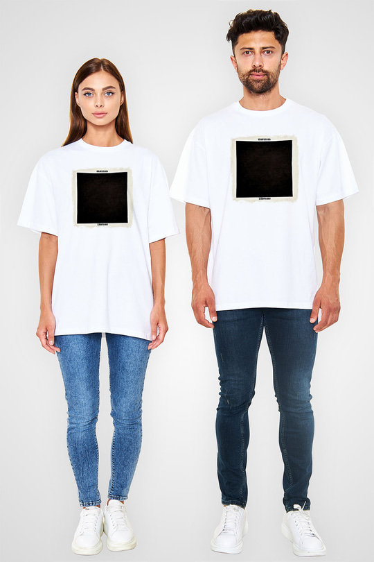 Graveyard Baskılı Unisex Beyaz Oversize Tişört