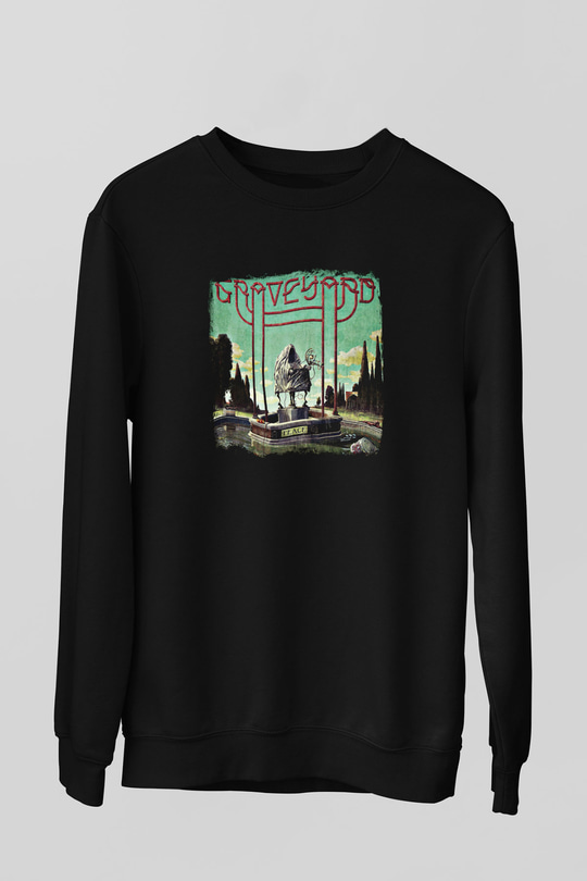Graveyard Baskılı Unisex Siyah Sweatshirt