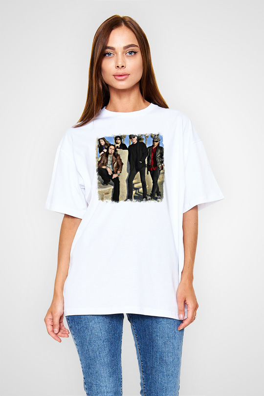 Great White Baskılı Unisex Beyaz Oversize Tişört