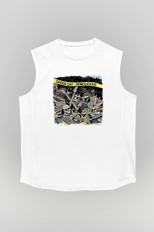 Green Day Baskılı Unisex Beyaz Kolsuz Tişört