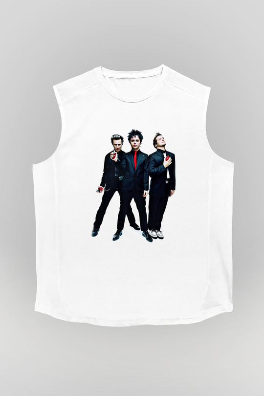 Green Day Baskılı Unisex Beyaz Kolsuz Tişört