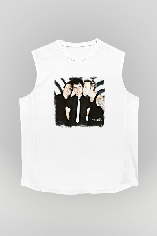 Green Day Baskılı Unisex Beyaz Kolsuz Tişört