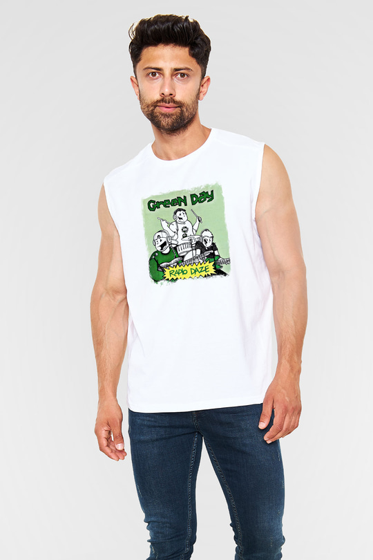 Green Day Baskılı Unisex Beyaz Kolsuz Tişört