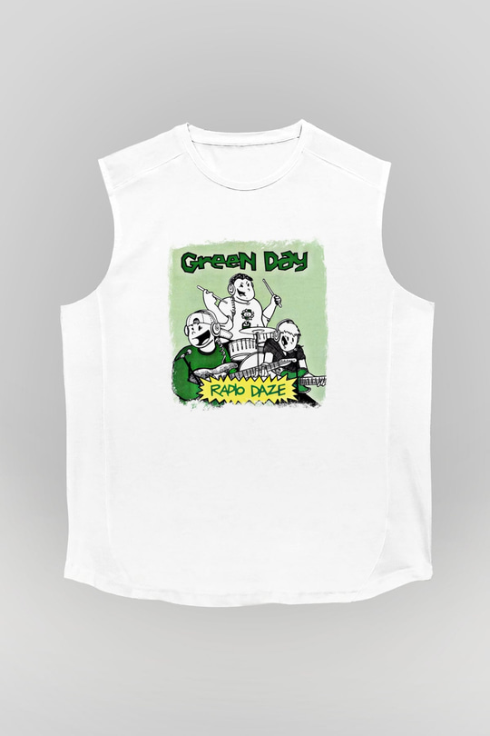 Green Day Baskılı Unisex Beyaz Kolsuz Tişört