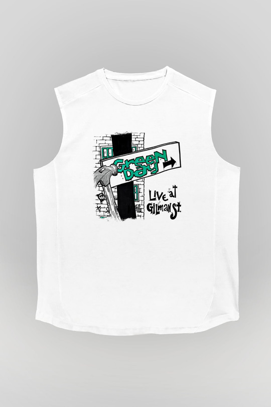 Green Day Baskılı Unisex Beyaz Kolsuz Tişört