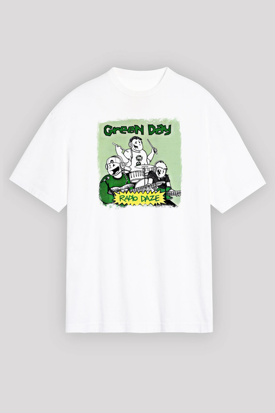 Green Day Baskılı Unisex Beyaz Oversize Tişört