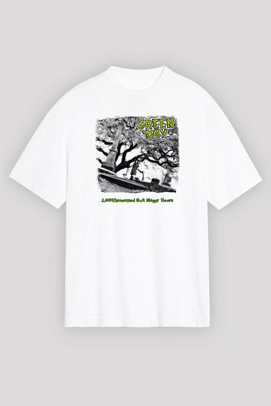 Green Day Baskılı Unisex Beyaz Oversize Tişört