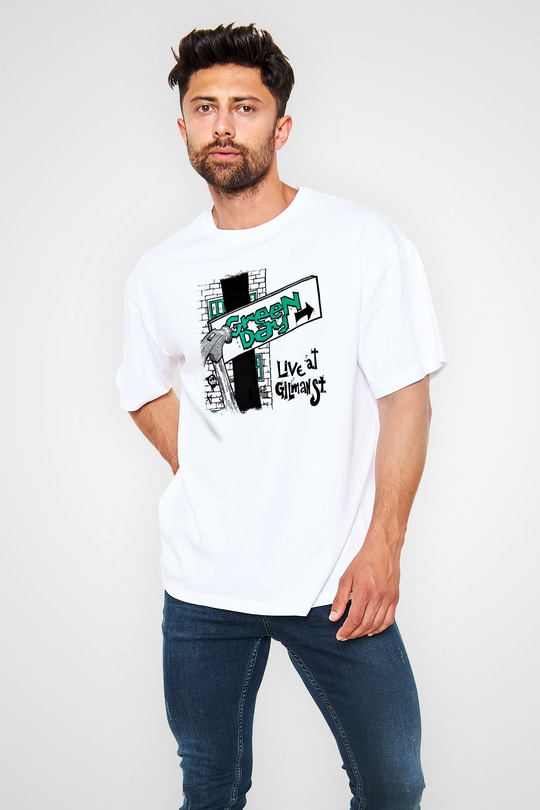 Green Day Baskılı Unisex Beyaz Oversize Tişört