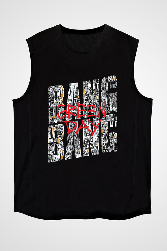 Green Day Baskılı Unisex Siyah Kolsuz Tişört
