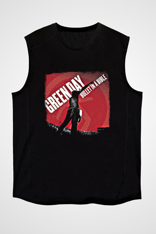 Green Day Baskılı Unisex Siyah Kolsuz Tişört