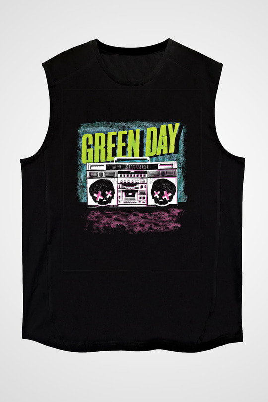 Green Day Baskılı Unisex Siyah Kolsuz Tişört