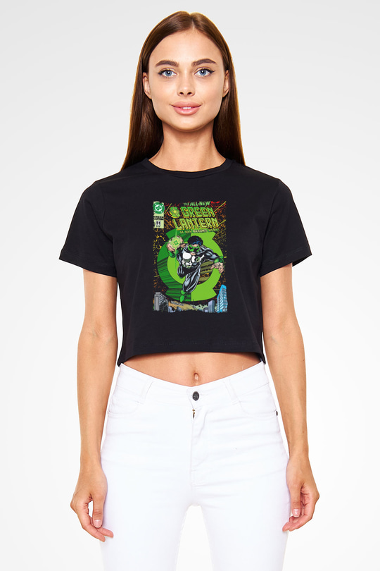 Green Lantern Siyah   Crop Top Tişört