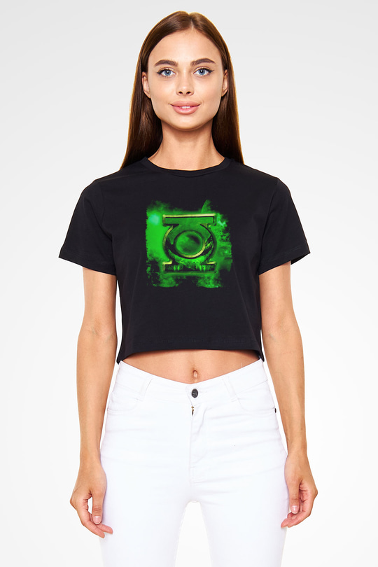 Green Lantern Siyah   Crop Top Tişört
