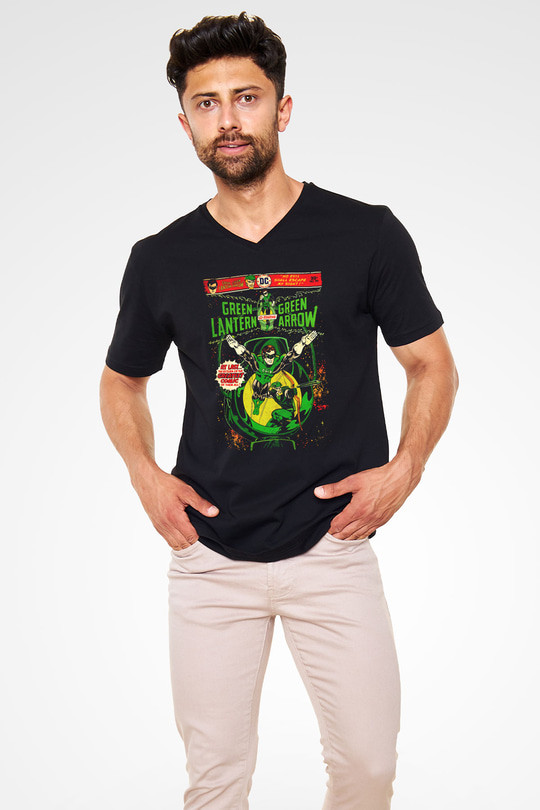 Green Lantern Siyah Unisex  V Yaka Tişört