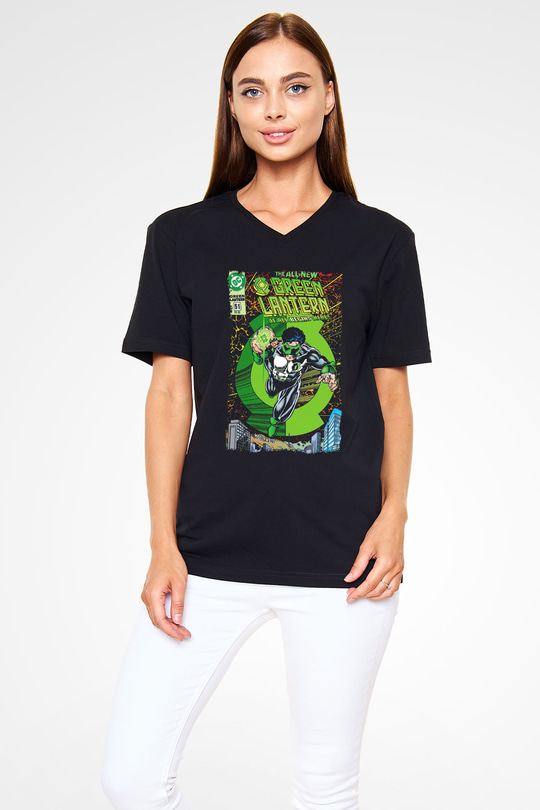 Green Lantern Siyah Unisex  V Yaka Tişört