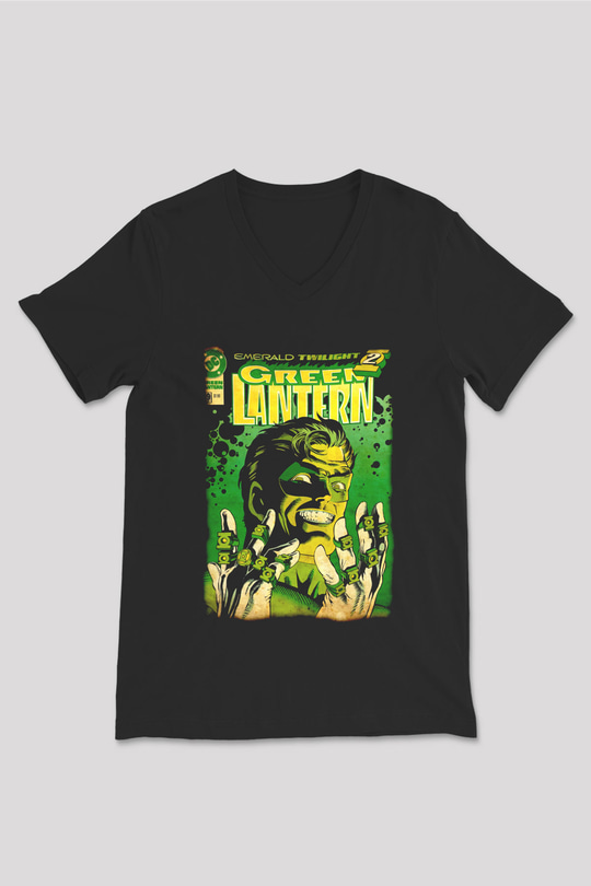 Green Lantern Siyah Unisex  V Yaka Tişört