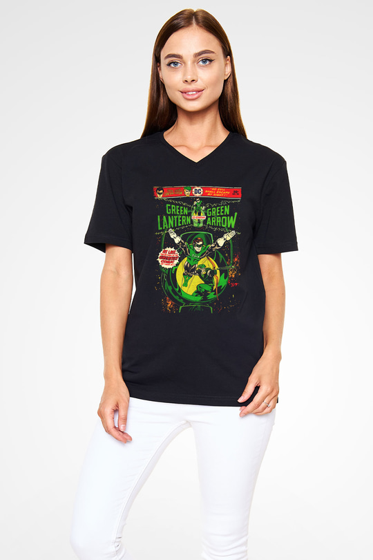 Green Lantern Siyah Unisex  V Yaka Tişört