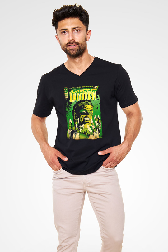 Green Lantern Siyah Unisex  V Yaka Tişört