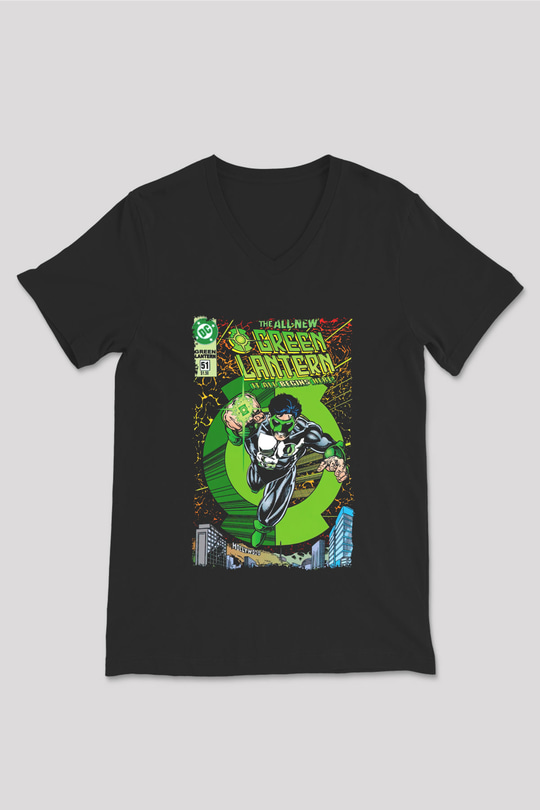Green Lantern Siyah Unisex  V Yaka Tişört