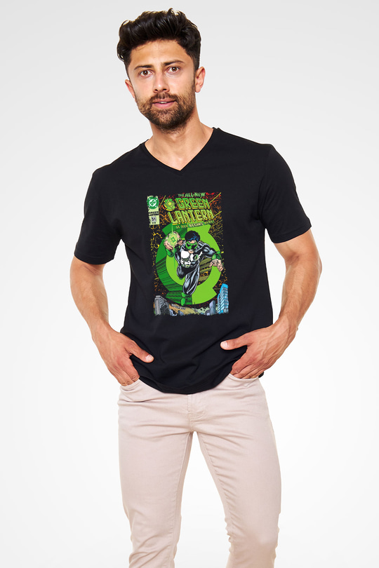 Green Lantern Siyah Unisex  V Yaka Tişört