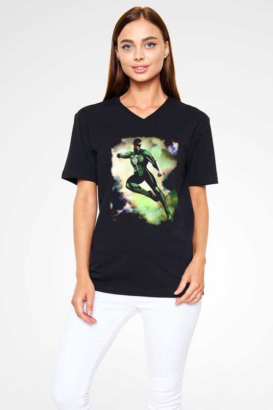 Green Lantern Siyah Unisex  V Yaka Tişört