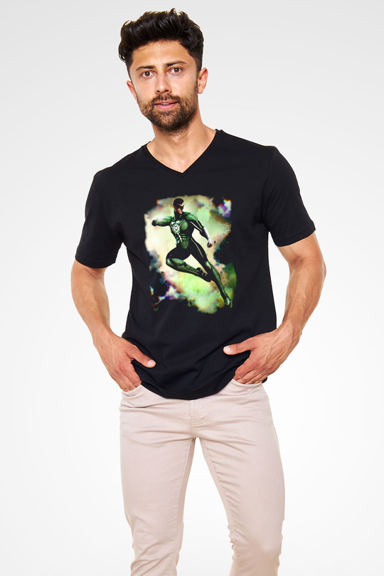Green Lantern Siyah Unisex  V Yaka Tişört