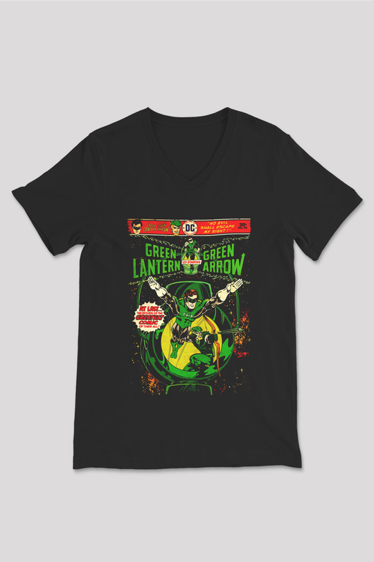 Green Lantern Siyah Unisex  V Yaka Tişört
