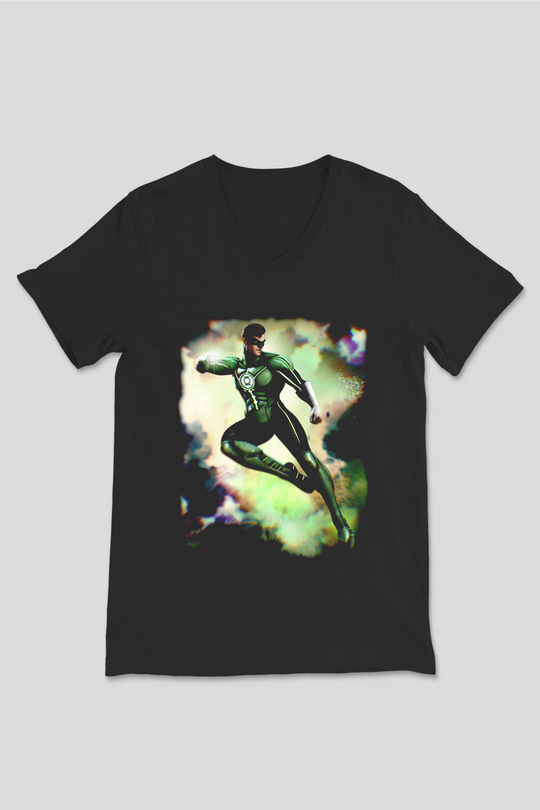 Green Lantern Siyah Unisex  V Yaka Tişört