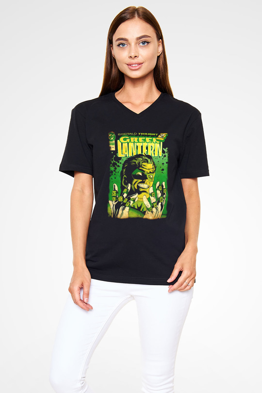 Green Lantern Siyah Unisex  V Yaka Tişört