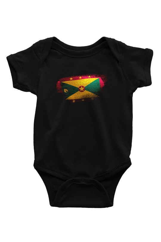 Grenada Bayrağı Baskılı Unisex Siyah Bebek Body - Zıbın