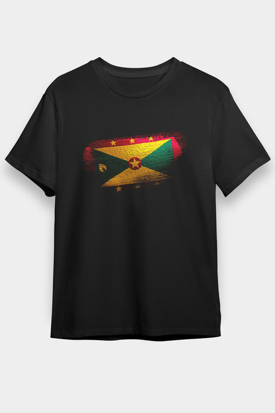 Grenada Bayrağı Baskılı Unisex Siyah Tişört