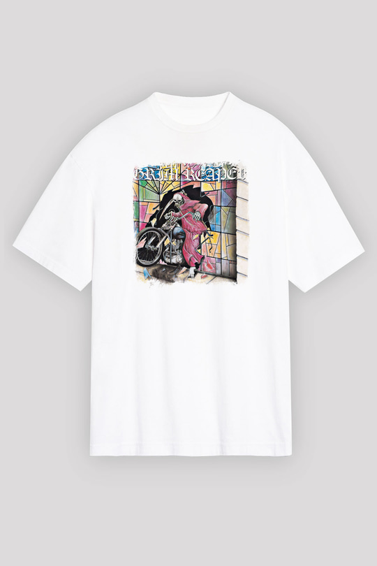 Grim Reaper Baskılı Unisex Beyaz Oversize Tişört