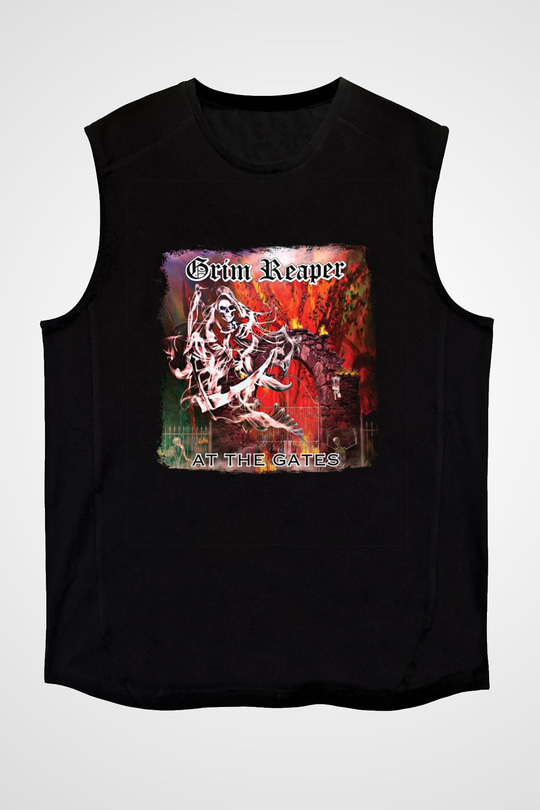 Grim Reaper Baskılı Unisex Siyah Kolsuz Tişört