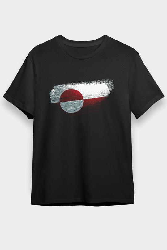 Grönland - Greenland Bayrağı Baskılı Unisex Siyah Tişört