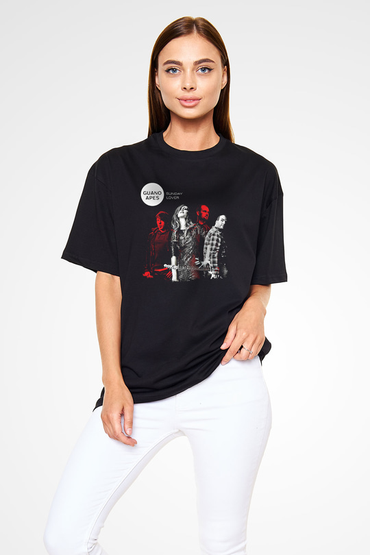 Guano Apes Baskılı Unisex Siyah Oversize Tişört