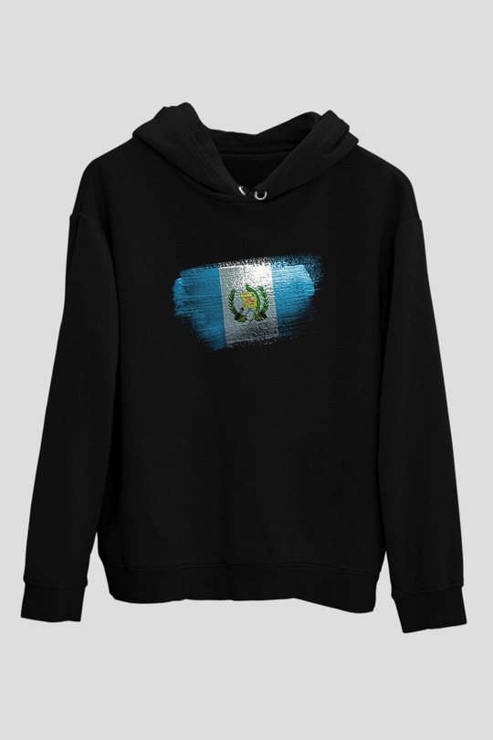 Guatemala Bayrağı Baskılı Unisex Siyah Hoodie