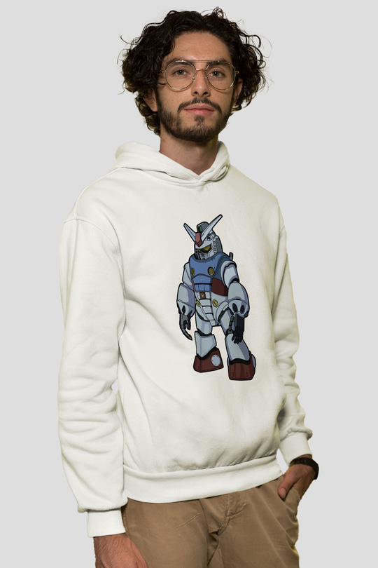 Gundam Robot Baskılı Unisex Beyaz Hoodie